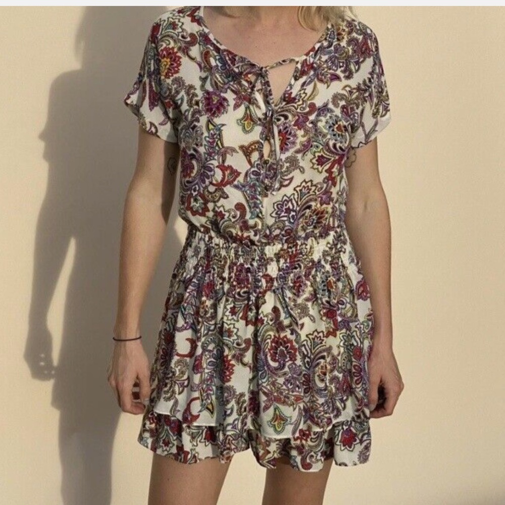 Banana Republic Multicolored Peasant Boho Paisley Tassel Tie Mini Dress